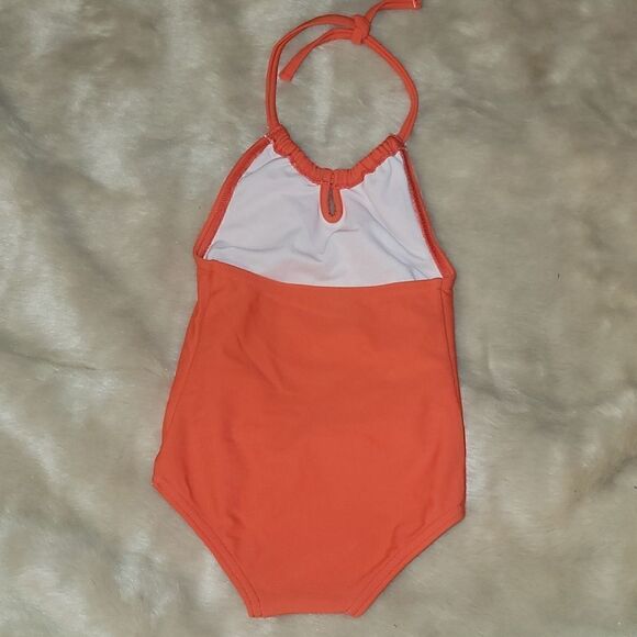 JANIE AND JACK ORANGE FLORAL SWIM SUIT, SIZE 0-6 MONTHS - Picture 3 of 5